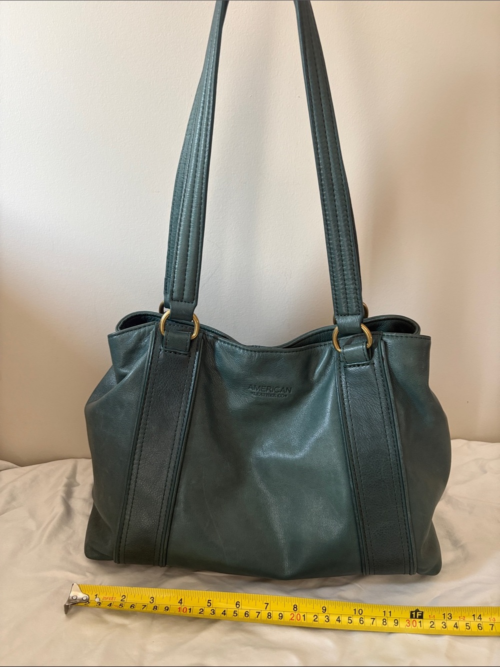 American Leather Co Forest Green Leather Shoulder Tote with Gold Hardware